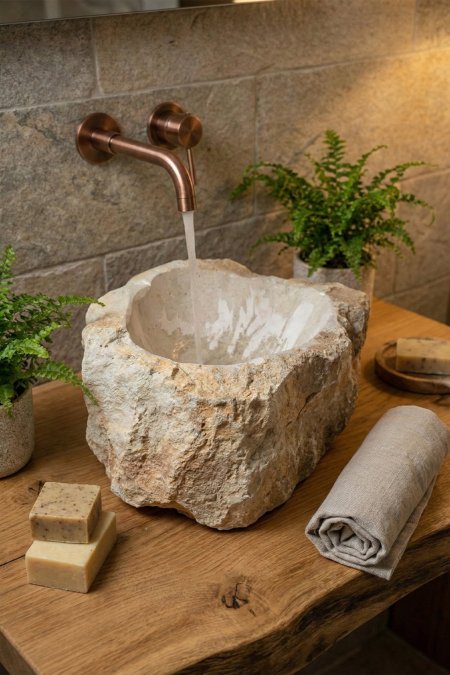 حوض حجر طبيعي – 40×34 سم